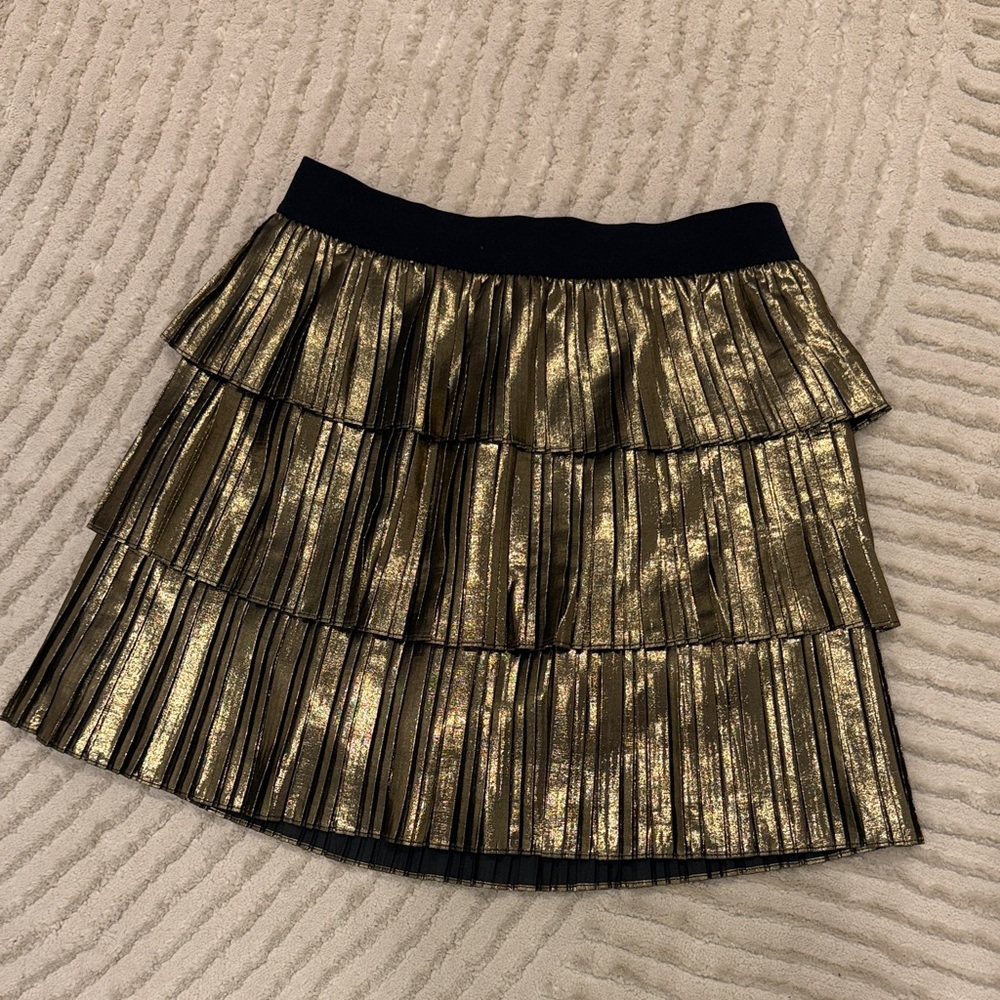 BCBGMaxAzria Metallic Gold Tiered Mini Skirt